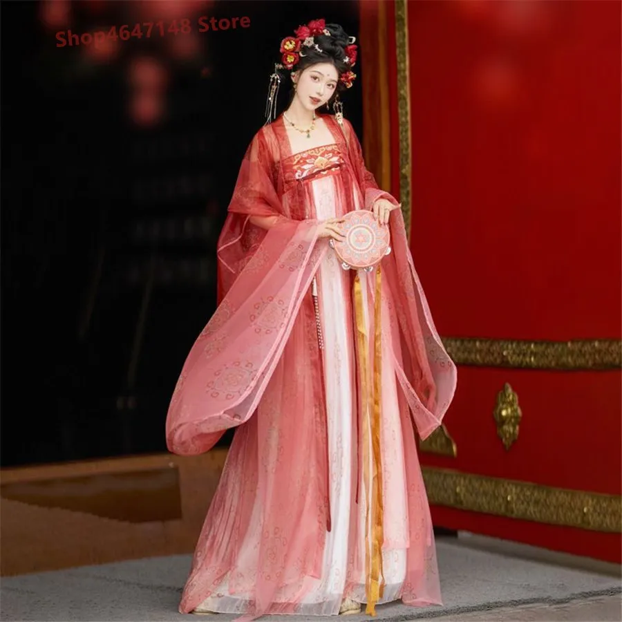 

Vintage Party Fairy Dress Print Ethnic Style Stage Hanfu Dress Cosplay Costumes Traditional Chinese Clothing for Women Clothe