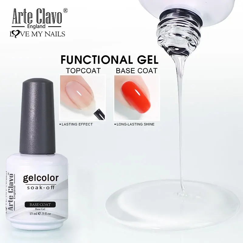 Arte Clavo Top Base Coat Gel Nagellak Functionele Gel Remover Gel Cleanser Voor Nagels Matte Top Coat Nail Art soak Off Gel 15Ml