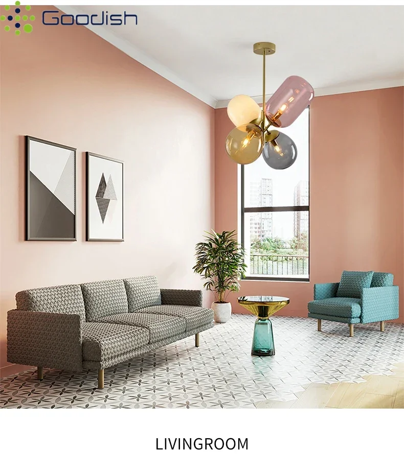Memphis Simplicity Creative All-copper Stained Glass LED Pendant Light Art Indoor Lamp for Restaurant Home Decoration Chandelier