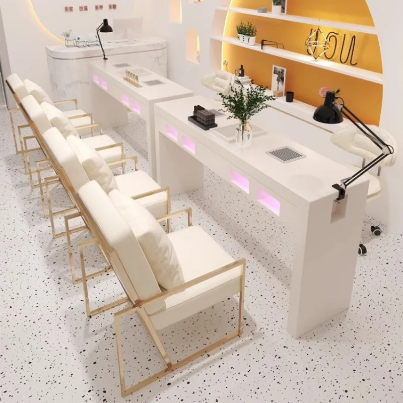 YJQ Nordic single-double three-person nail table and chair combo with built-in vacuum cleaner socket nail table and chair