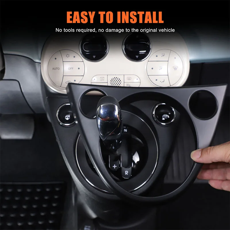 For Fiat 500 2011+ ABS Carbon Fiber /Black Car Central Control Gear Panel Decorative Sticker Interior Modification Trim