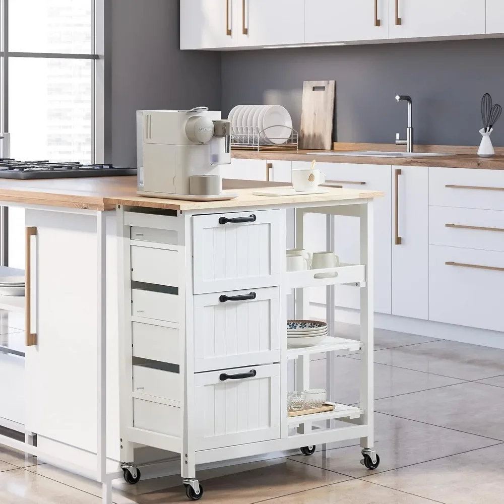 

Kitchen Island, Rolling Storage Cart with Drawers Tier Holders Serving Bar Cart Coffee Bar Small Kitchen Microwave Trolley