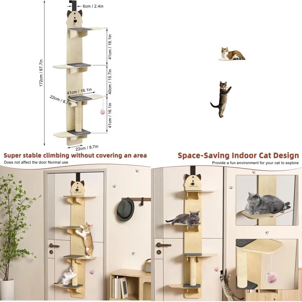 

Vertical Cat Tree with Hanging Shelf, Scratching Post, and Play Features for Indoor Feline Fun (Natural)