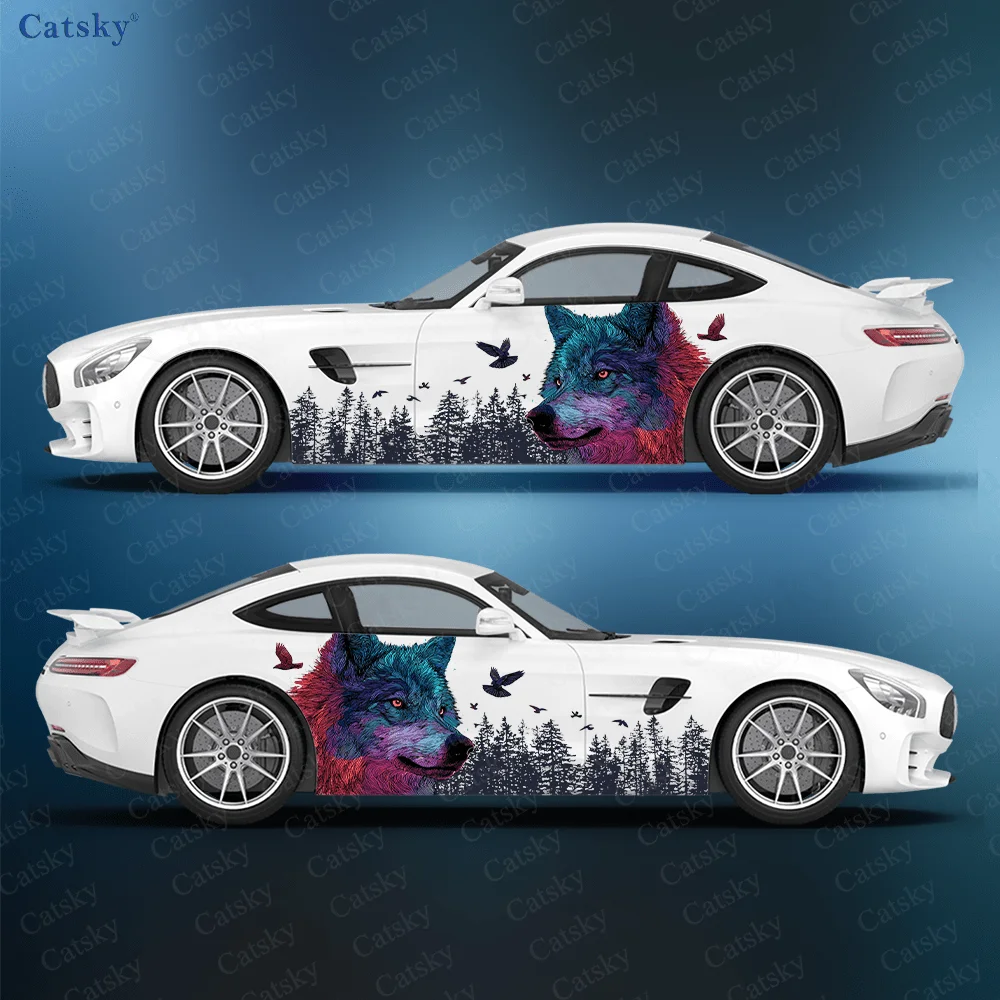 

Dense Forest Colorful Wolf Car Vinyl Wraps Decal Self-adhesive PVC Sticker Suitable for Trucks SUV Decor Auto Accessories Gift