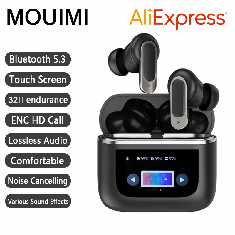 MOUIMI TWS Tour Pro 2 auricolari Wireless Bluetooth V8 auricolari ANC cuffie con cancellazione del rumore nell\'orecchio controlli Touch Screen cuffie