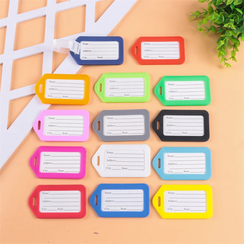 20pcs Luggage Tags Suitcase Label Bag Travel Accessories Luggage Bag Tag Name Address ID Label Plastic Suitcase Baggage Tags