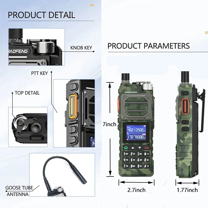 BAOFENG UV-25M 워키토키 카모 고출력 50km, 136-520MHz, 999CH C타입 충전기, 양방향 라디오 UV-25L, 6 밴드 BF-X5 프로