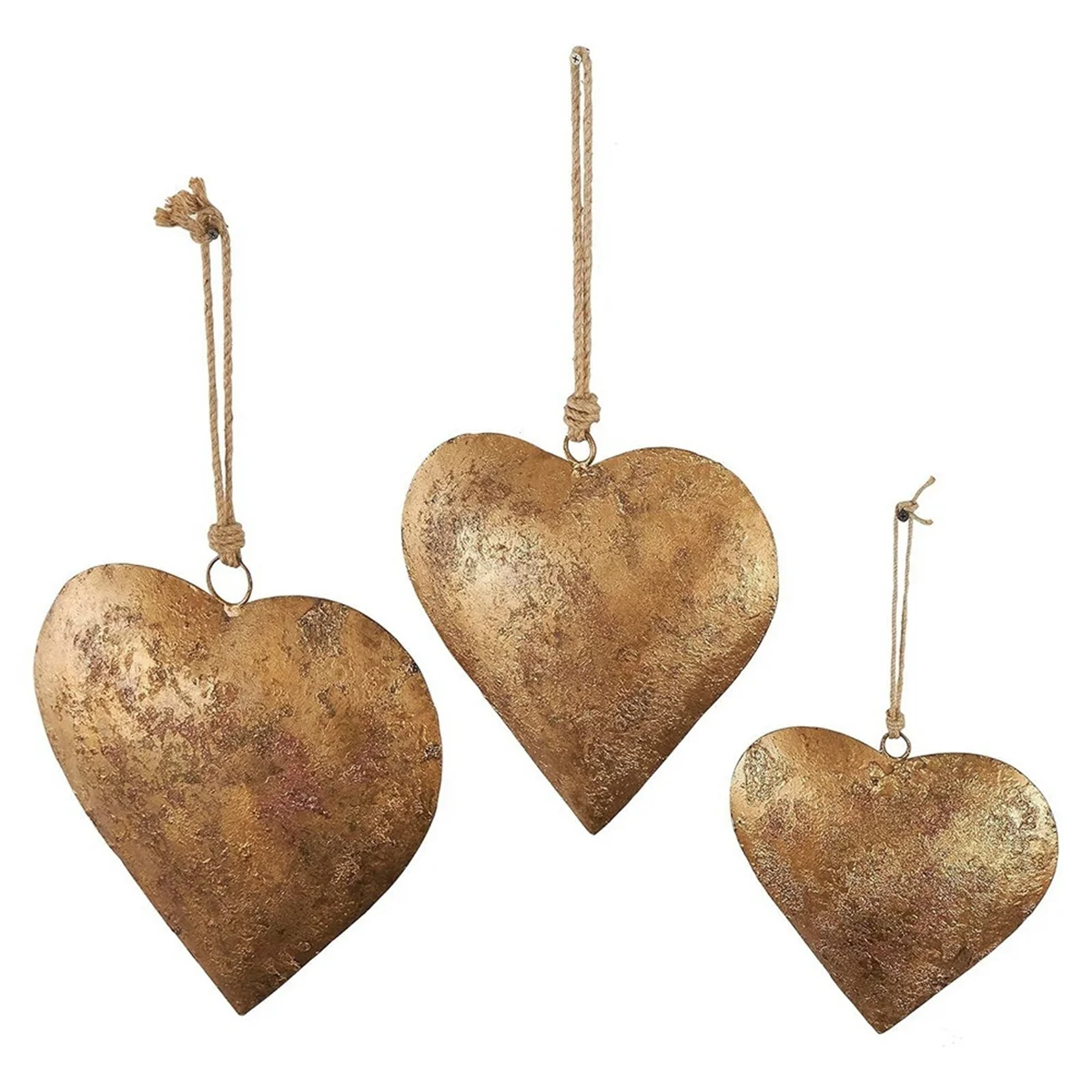 3D Metal Heart-Shaped Decorative Bell with Hanging Rope Aged Brass Metal Bell