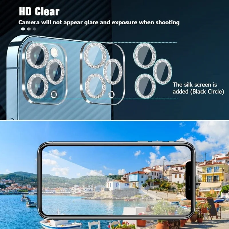 3 in 1 Glitter Clear Camera Lens Protector for IPhone 13 12 11 14 15 Pro Max 14 Plus 13Pro 12Pro 13Promax Night Shooting Mode