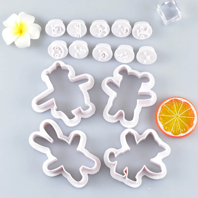 Cartoon Animal Expression Cookie Embosser Mold Cute Panda Bear Rabbit Shaped Cookie Cutter Kids Birthday Fondant Cake Decoration