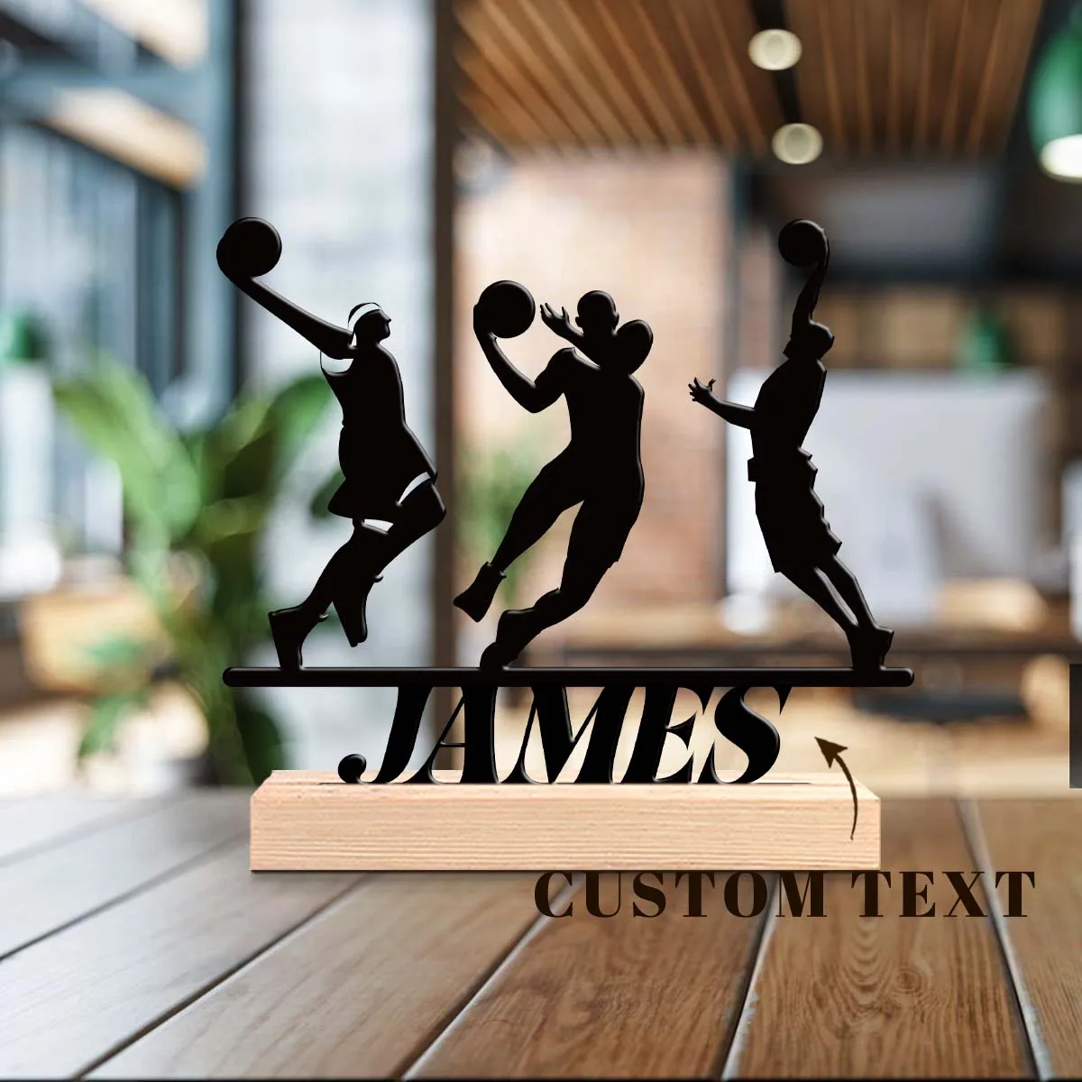 1pc Personalized Retro Iron Statue Decoration Customizable Content With Wooden Base Holiday Gifts for Family and Friends