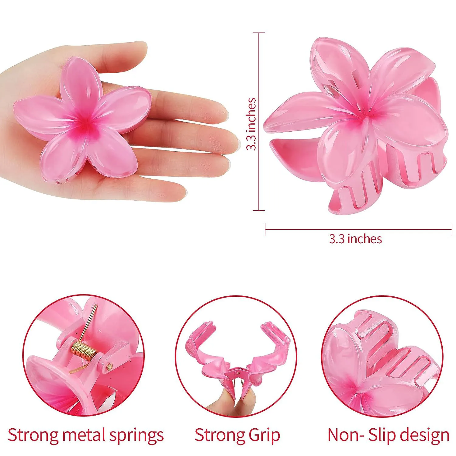 Flower Claw Clips 6 Pcs Large Hair Claw Clips for Thick Hair Hawaiian Hair Clips 3.3 inch Medium Claw Clips