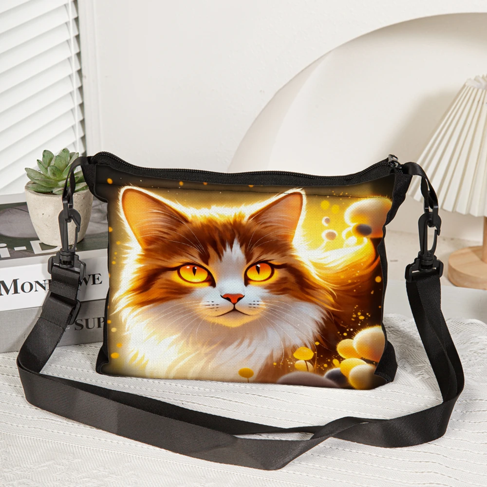 1pc Cat Print Crossbody Bag Black Golden Eyes Cat Pattern Shoulder Bags For Women And Girls Fashion Casual Daily Use Travel Shop