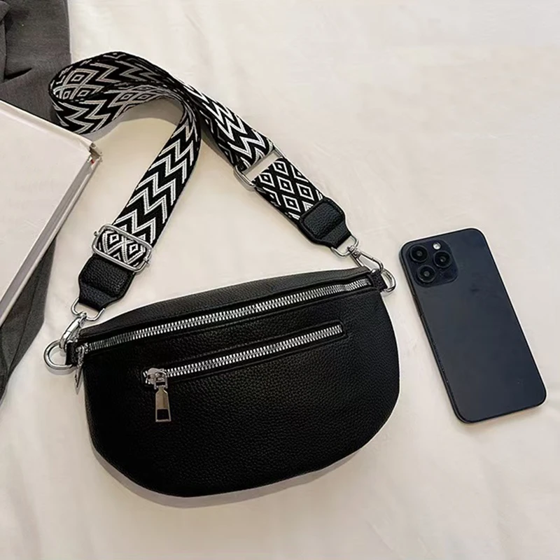 Schlanke, schwarze Gürteltasche aus Kunstleder mit verstellbarem Riemenmuster, leicht, ideal für den täglichen Arbeitsweg, lässig, stilvoll, funktionale Tasche. – Detail 5