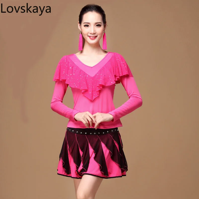 The new female Slim long sleeves shirt big skirt performance clothes suit large size dance dress