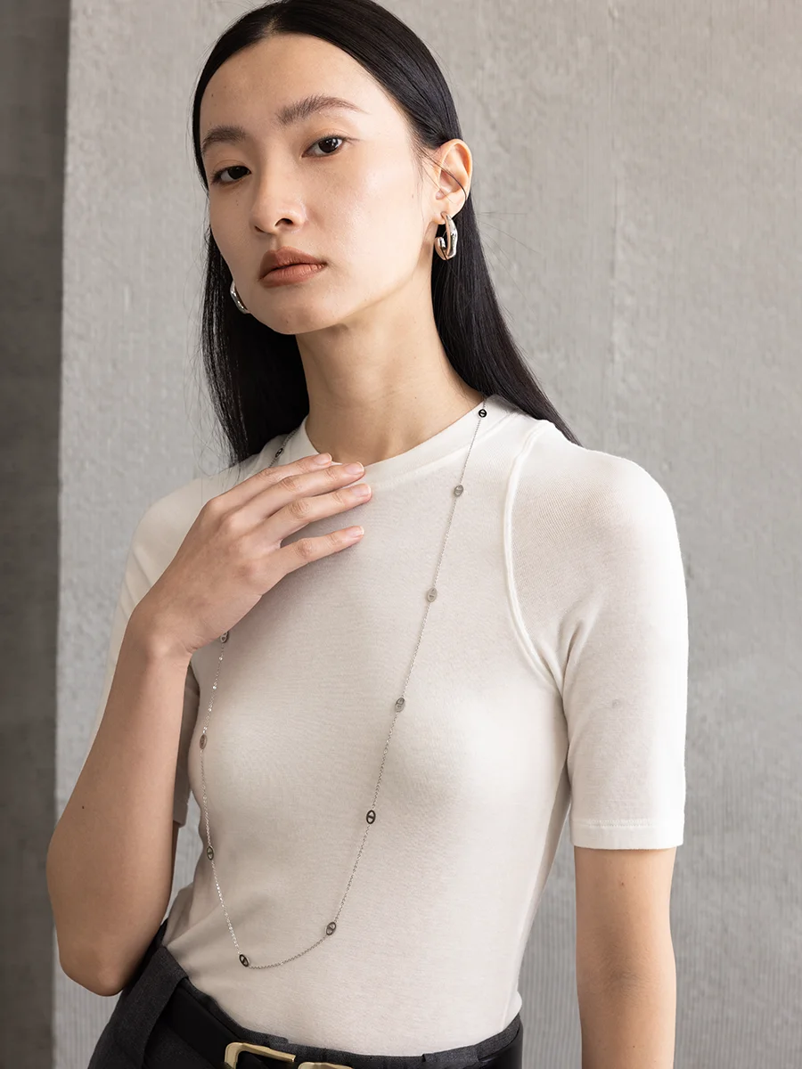 

Женский облегающий пуловер S-RUNBEAR из шелковой шерсти с круглым вырезом, вязаный, с рукавом три четверти, повседневный топ