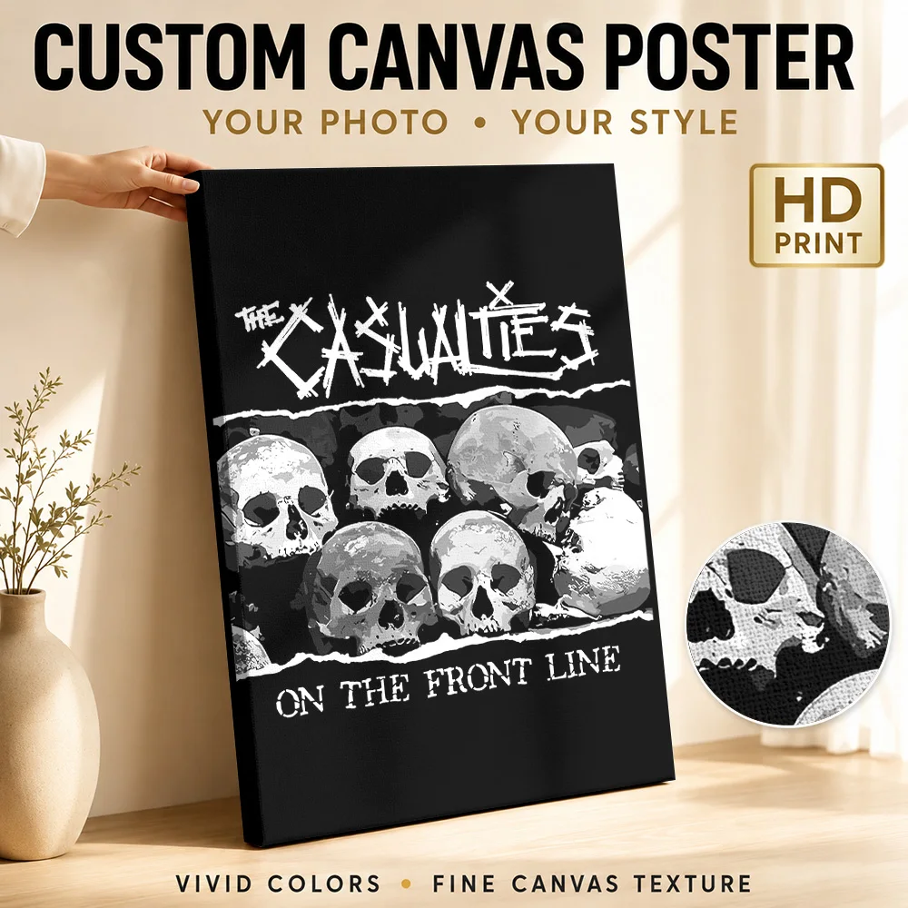 Casualties On The Front Line Skulls Framed Canvas Print Customized Photo Illustrated Wall Art For Record Shop Listening Area