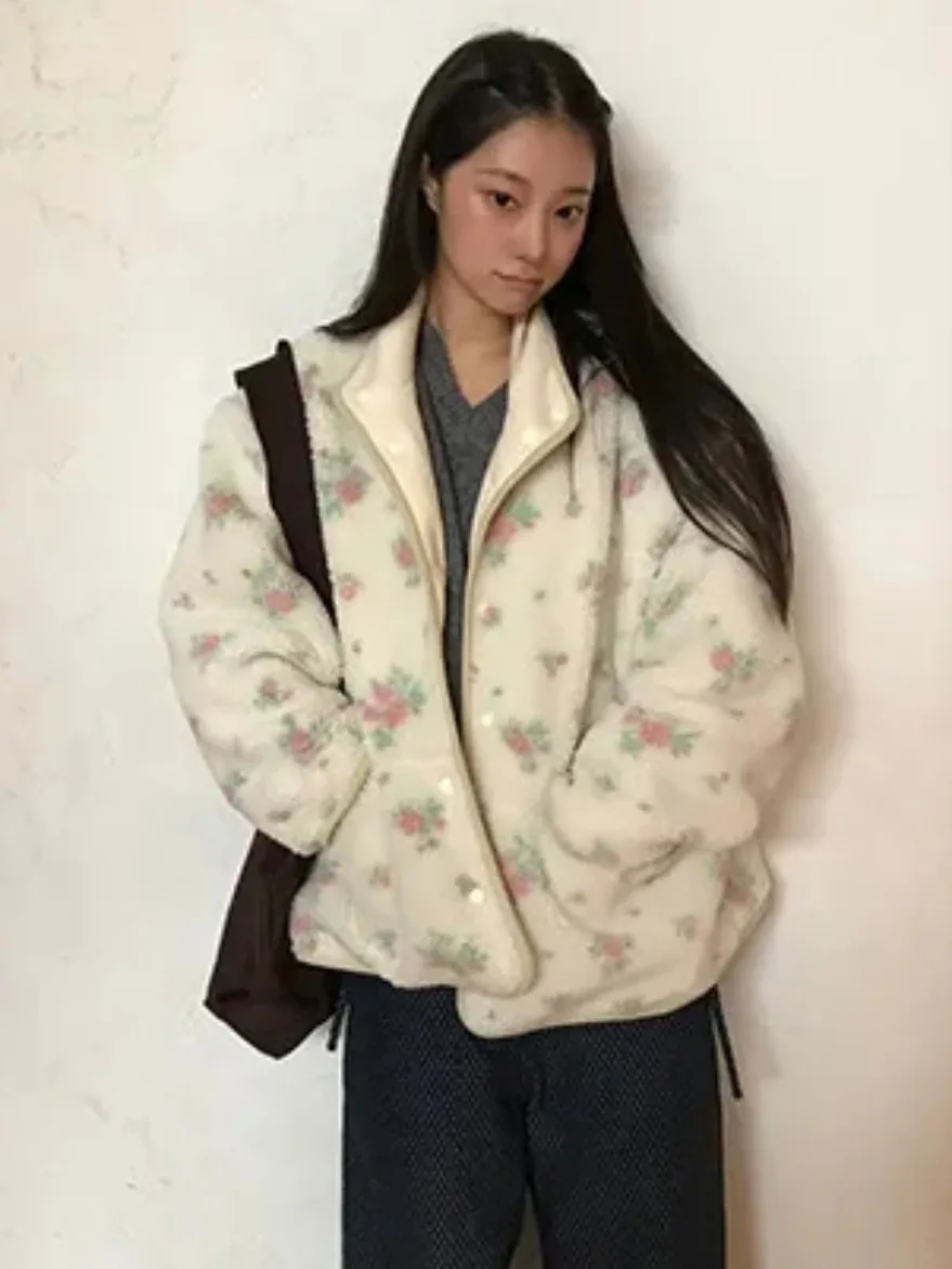 Cappotto floreale in cotone caldo Jaet da donna Sle double-face in pelliccia di agnello ort Primavera Autunno Inverno Faion Capispalla