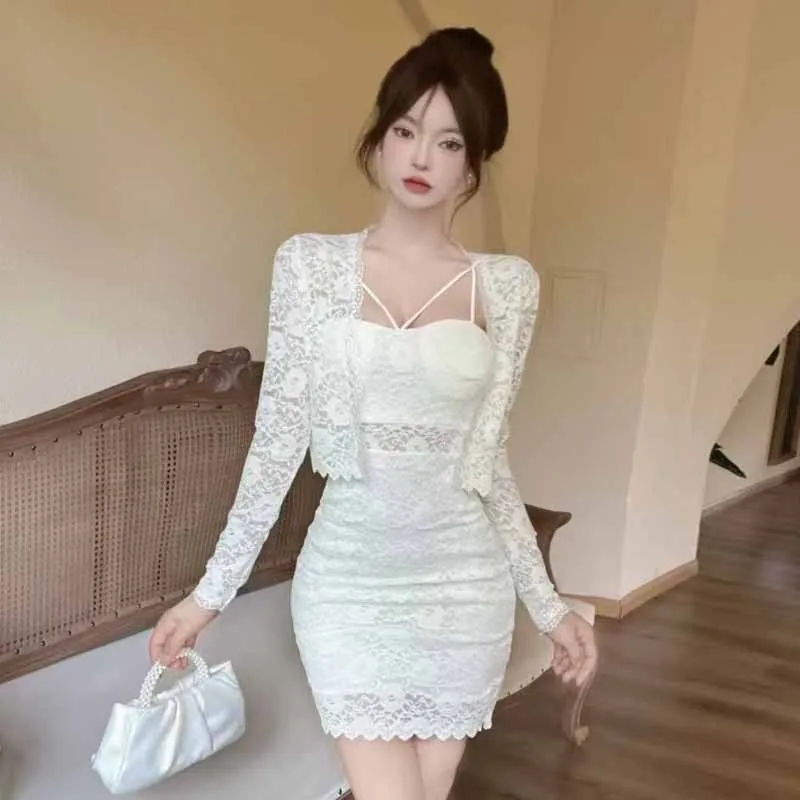 Pure Desire Sle Or Conjunto de top curto e saia de renda feminino doce Sle casual conjunto de duas peças da China