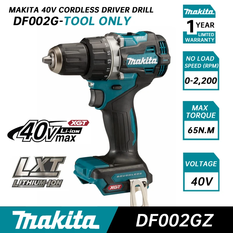 Makita DF002GZ Screwdriver Electric Drill XGT 40V MAX Lithium Battery Brushless Impact Drill 65Nm Bare Machine