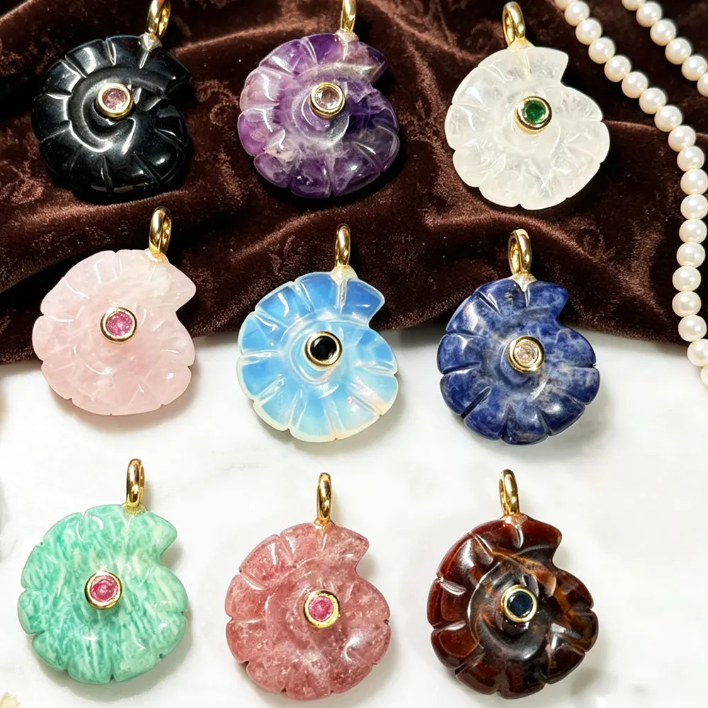 Snail Shape Natural Gem Stone Crystal Pendants for Woman Gold Color Animal Charms Amethysts Pink Quaratz Jewellery Making x462