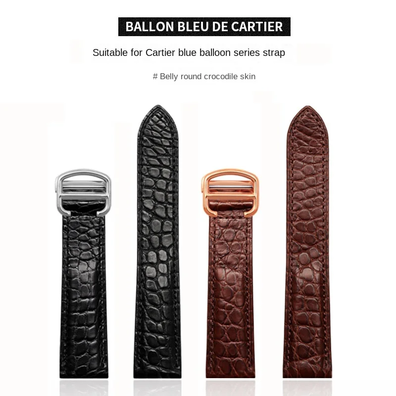 Black Brown blue watchband For Cartier crocodile strap Genuine leather tank Solo key London calibo Men\'s bracelet 20 22 23 24 25