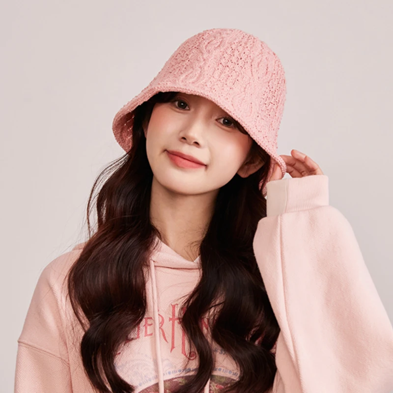 Spring and Summer Ice Silk Fabric Hollow Bucket Hats Women Korean Sweet Versatile Cute Dome Sunscreen Breathable Basin Caps