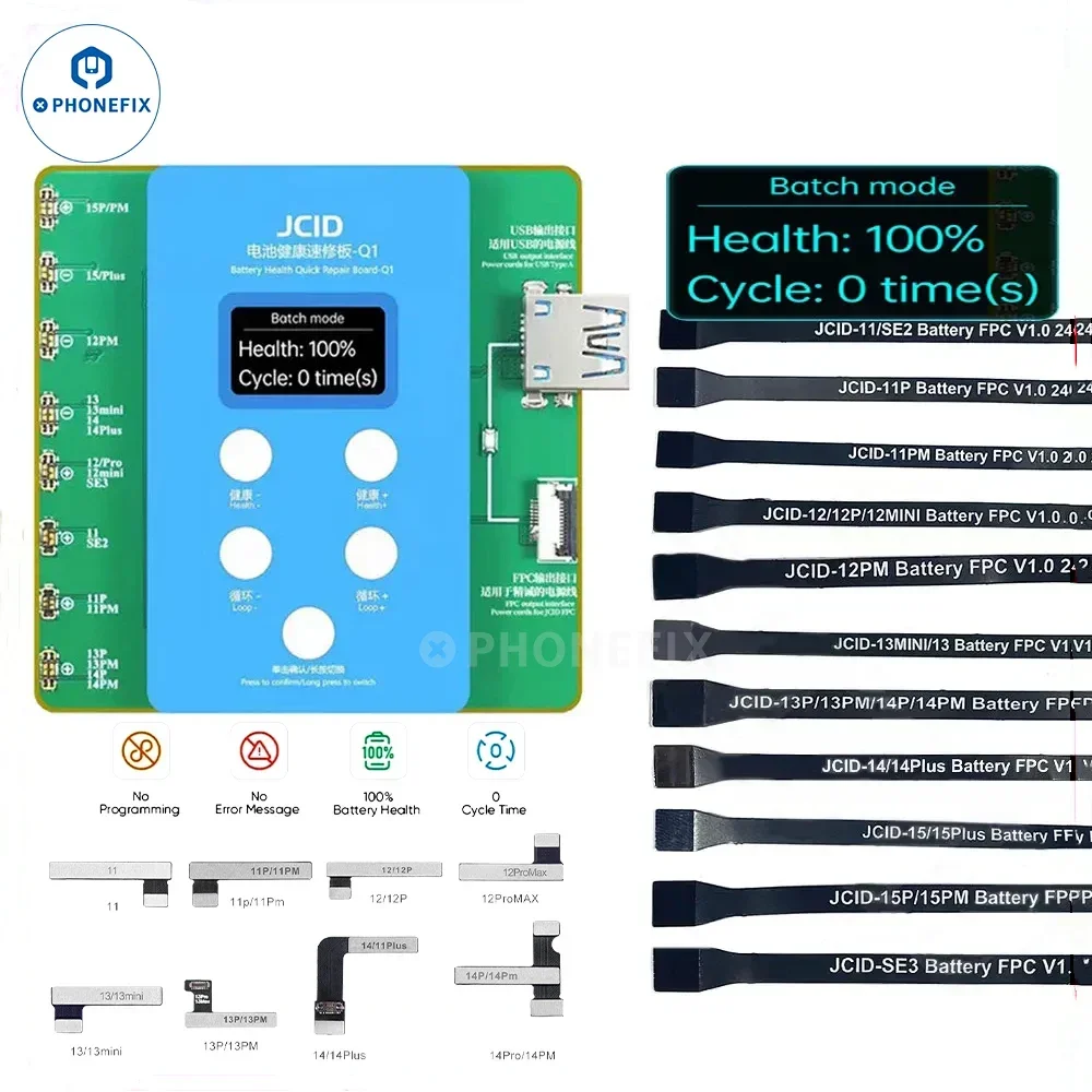 JC JCID Q1 Programmer Battery Calibrator Health Quick Repair Board For 11-15PM Battery Health 100% Solve Window Pop-up Issue