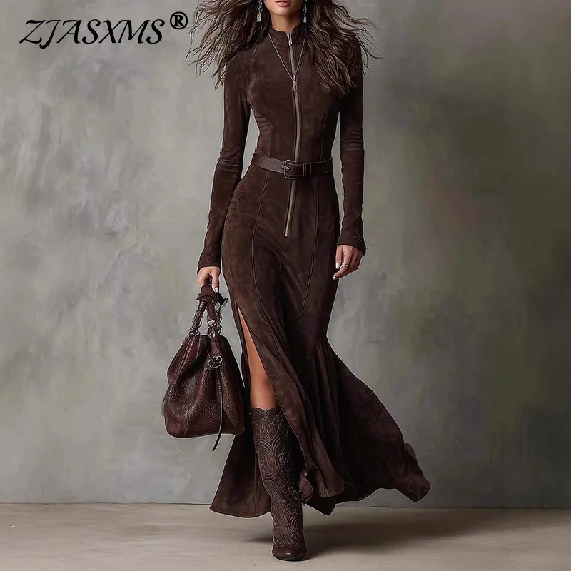 Autumn Long Sleeve Slim Bodycon Dress Woman Vintage Solid Zipper Mermaid Long Evening Dress Elegant O Neck Side Split Maxi Dress - AliExpress 200000345 Autumn Long Sleeve Slim Bodycon Dress Woman Vintage Solid Zipper Mermaid Long Evening Dress Elegant O Neck Side Split Maxi Dress - AliExpress 200000345