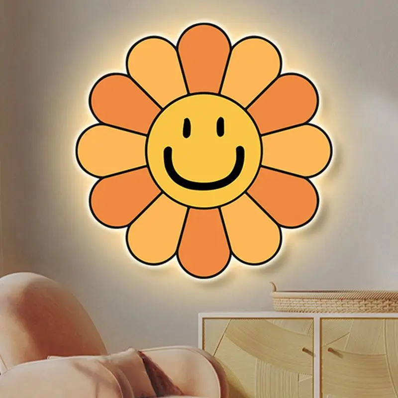 Nordic Rainbow Sunflower Wall Hanging Painting Smiling Face Colorful Sunflower Wall Mount Light Ornaments Living Room Home Decor