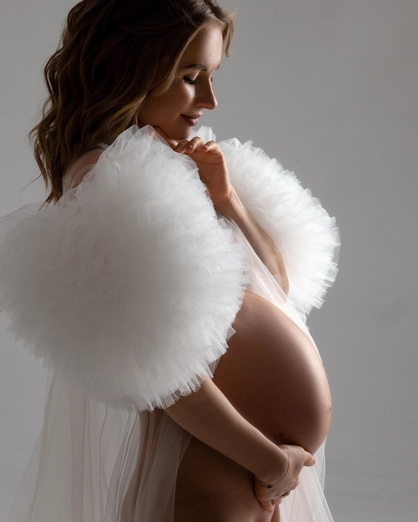 섹시한 쉬어 화이트 얇은 명주 그물 임산부 드레스, 푹신한 반팔 러플, 맞춤 제작, 시스루 신부 임신 가운, 사진 촬영