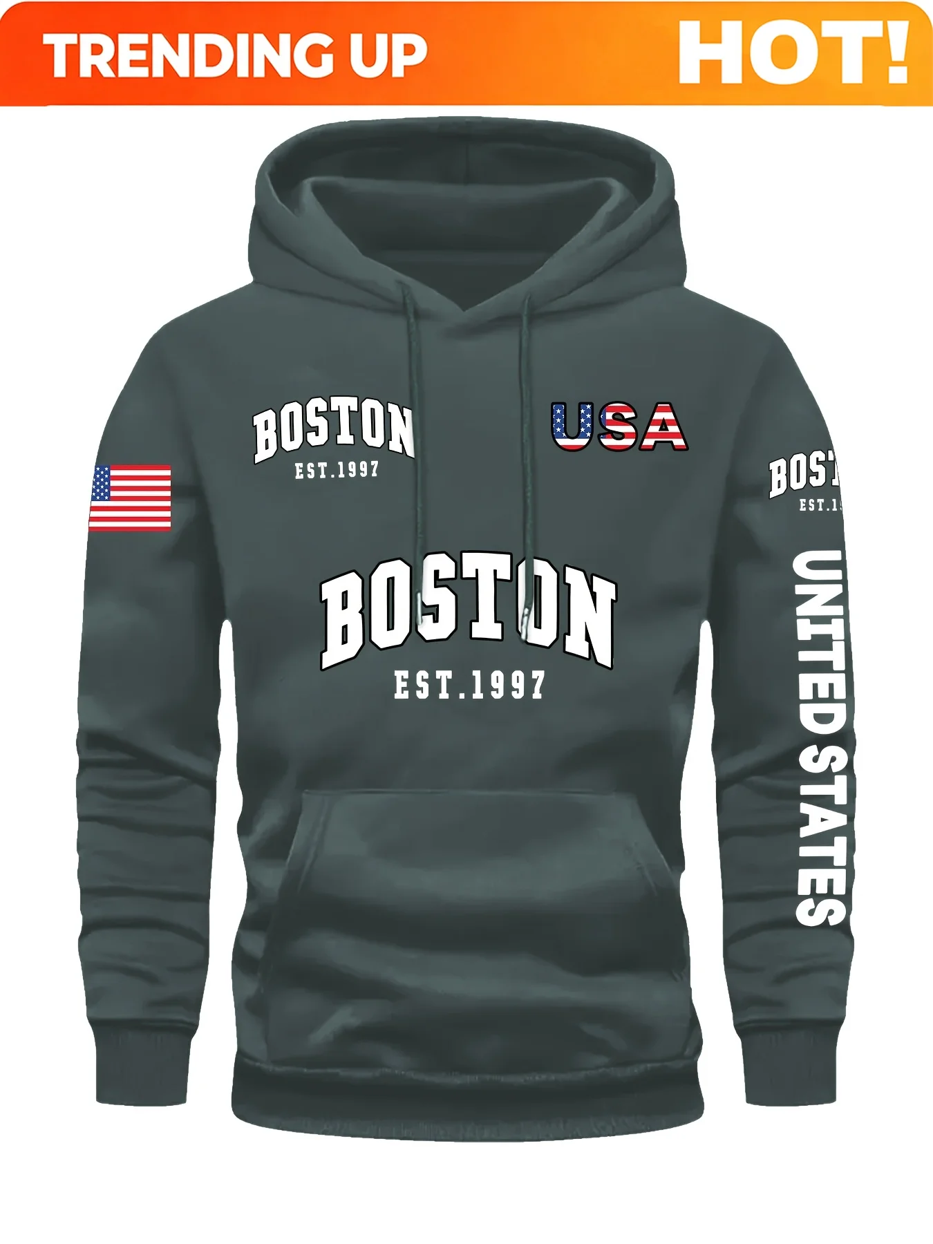 Customization Men'S Stylish Hoodie With Boston Pattern Print, Comfortable And Versatile For Casual Wear.