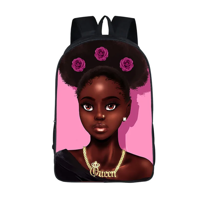 Afro-Mädchen-Rucksack, Prinzessin mit Krone, Kinder-Schultaschen für Teenager, amerikanisches Afrika, schwarzer Mädchen-Schulrucksack, Kinder-Büchertasche