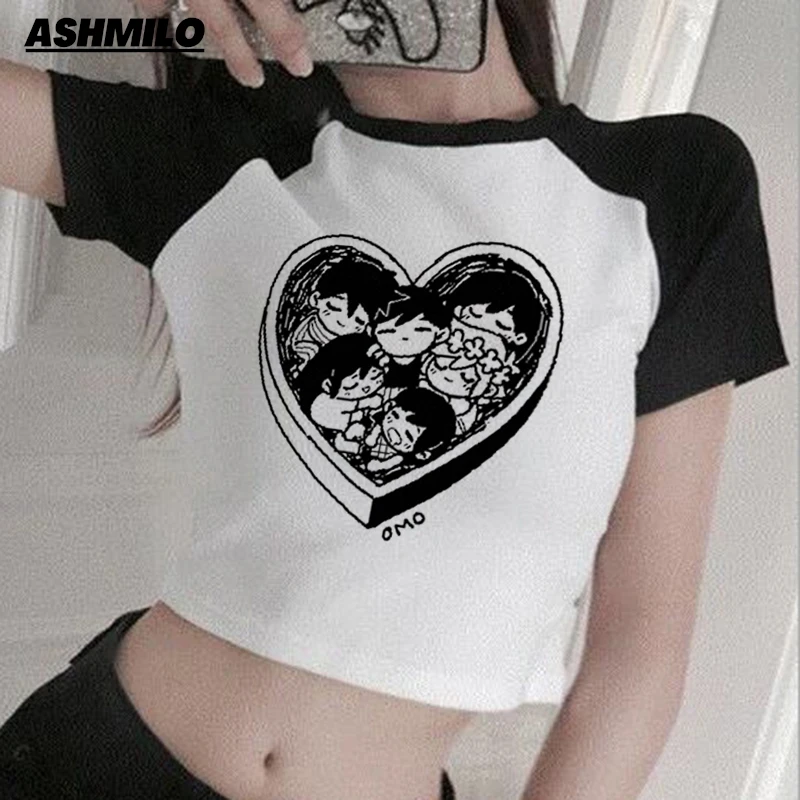 Maglietta Omori gioco stampa donna Harajuku estetica estate manica corta Crop top vestiti del fumetto coreano Harajuku giappone abbigliamento