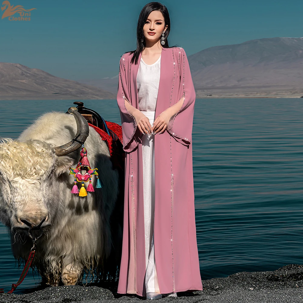 New Open Abaya Dubai Luxury Kimono Cardigan Diamonds Muslim Dress Women Islam Jalabiya Kebaya Caftan Marocain Femme Robe Abayas