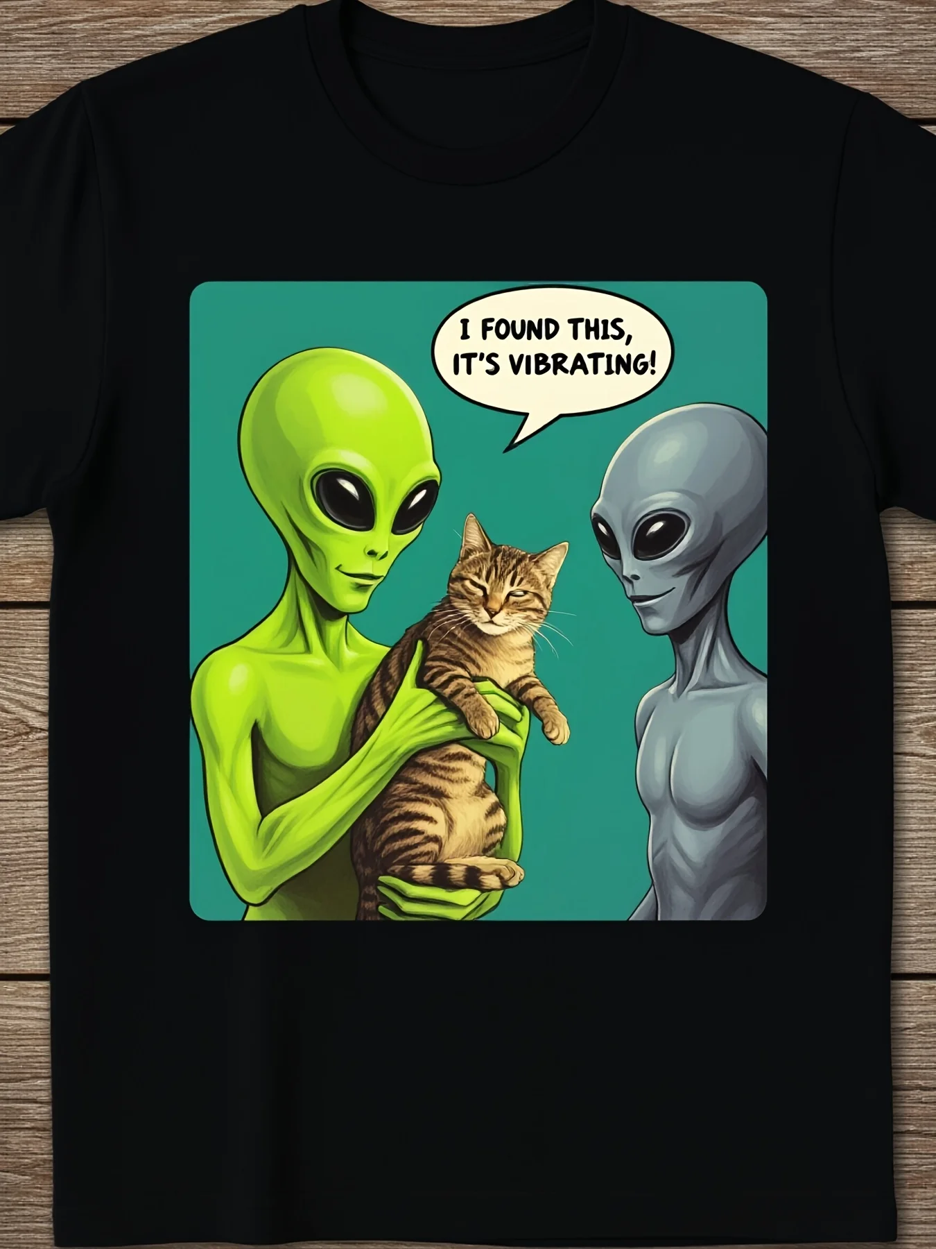 Shortsleeve Men'S Tshirt  Quirky Design With Aliens And Cats In A Ufo Abduction Theme, Loose-Fitting Black Tee With Green Alien And Tabby Cat, Perfect For Casual Street Style, An2Pure, Breathable, Sweat-Wicking, Soft, Suitable For Daily Commutes