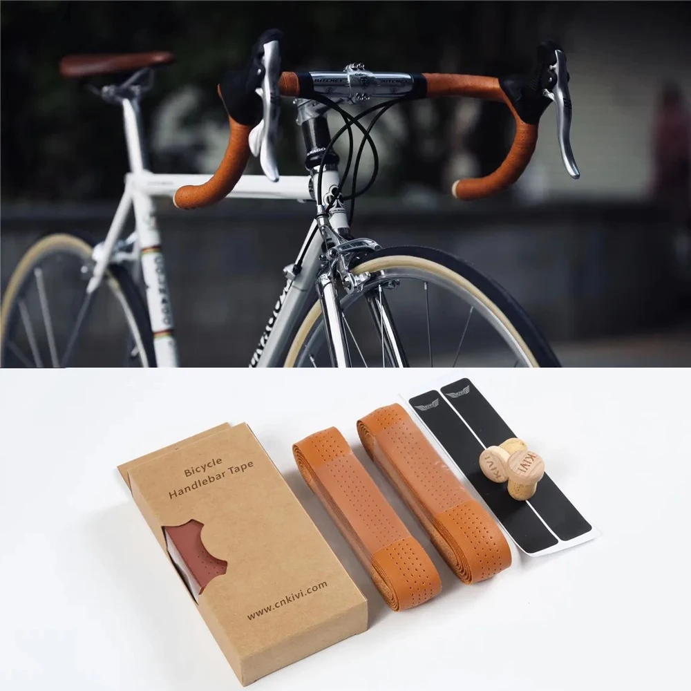 1 Pair Anti-Slip Road Bike Handlebar Tape Handmade Handlebar Tapes Fixie Vintage Leather Brown Black Retro Road Bike Handle Tape