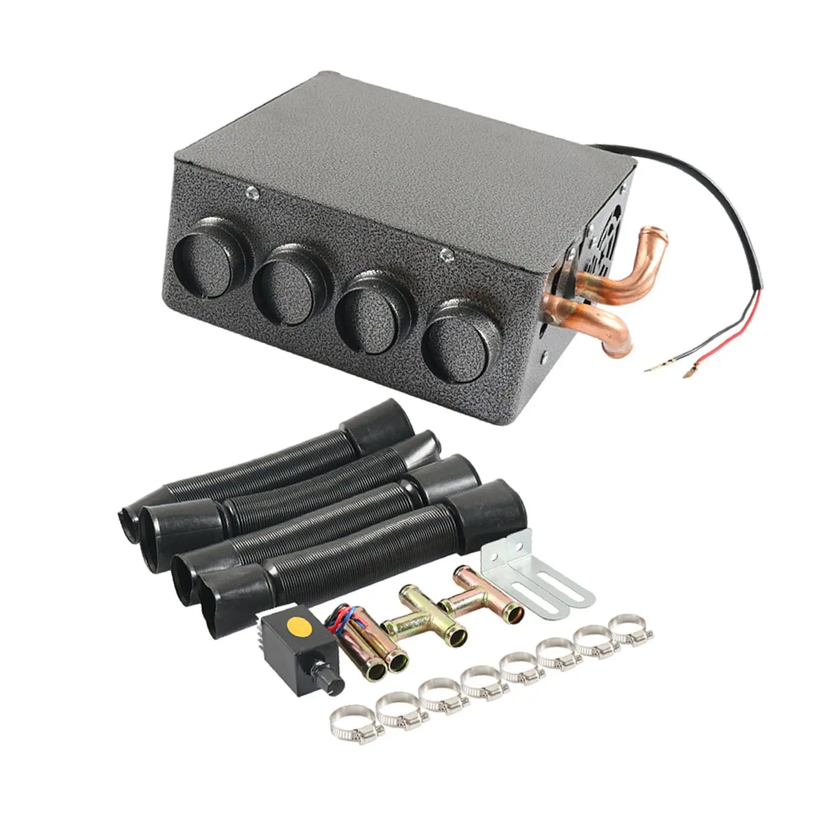 12V 60W Car Auxiliary Heater Kit with 4 Ports Low Power Consumption Iron Frame Winter Car Air Conditioner Windscreen Demister