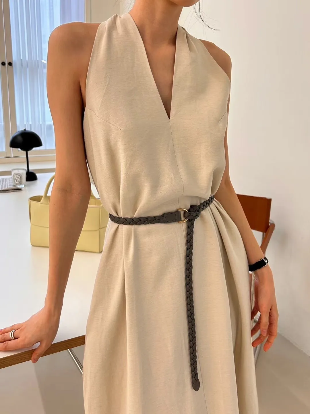 

Ele Summer Vintage High Waist Slimming Over-Knee Long V-Ne Women's Vest Dr Hanging Ne Sle Chinese Brandl Sweater