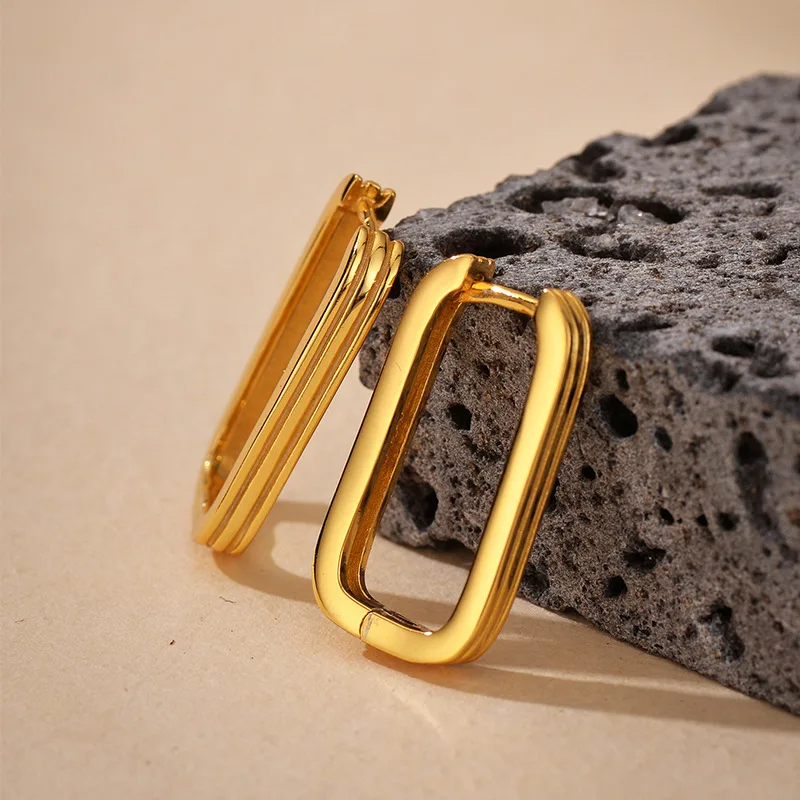 

Jenny&dave S925 Sterling Silver Personalized Trendy Ribbed Rectangular Earrings Jewelry Earrings Women's Earrings Ear Cuffs