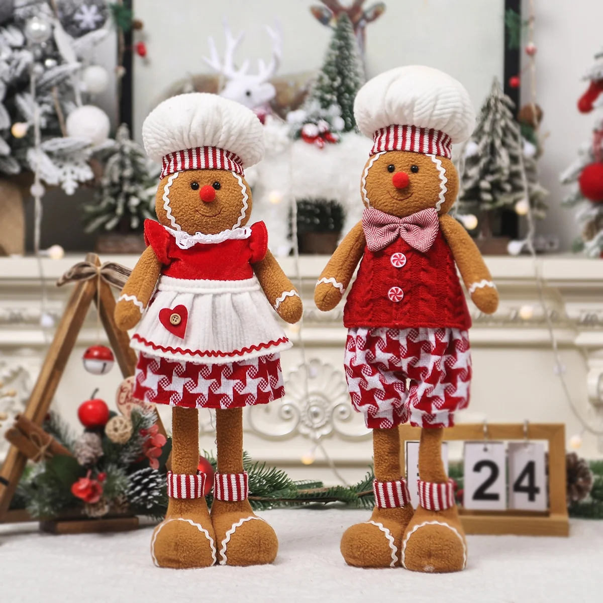 2025 New  Creative Cute Chef Couple Gingerbread Man Scalable Doll  Decoration Christmas Ornament