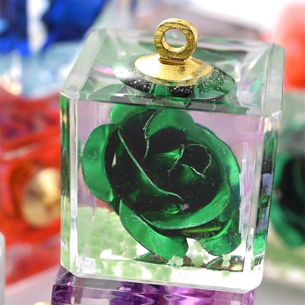 5 Stück transparente, quadratische, leuchtende Rosenblüten-Anhänger für DIY-Schmuckherstellung, Bastelarbeiten, Anhänger, Armbänder, Halsketten – Detail 10