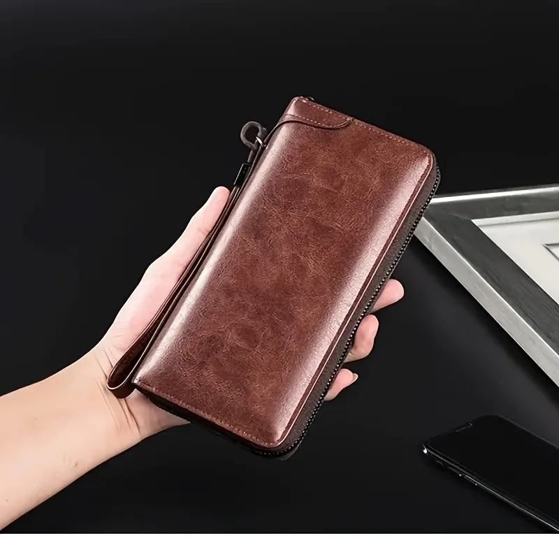 Men\'s Long Zipper Wallet High Quality Pu Leather Wallet For Men RFID Blocking Business Clutch Bag Credit Card Holder Purse Man