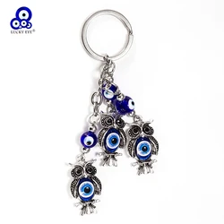 Lucky Eye Alloy Owl Pendant Keychain Glass Turkish Evil Eye Beads Key Chain Bag Car Keyring llavero porte clé מחזיק מפתחות
