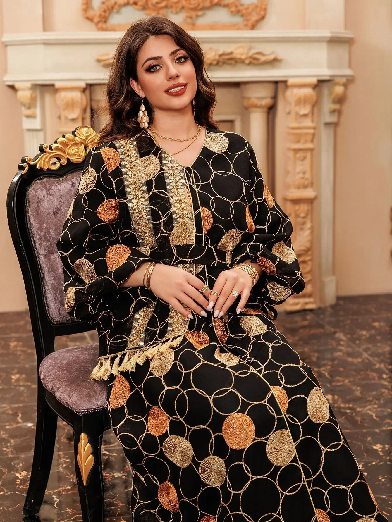 Elegante Abaya de Dubái de lujo para mujeres musulmanas bordado lentejuelas vestido de moda árabe Turquía elegante vestido de fiesta marroquí islámico