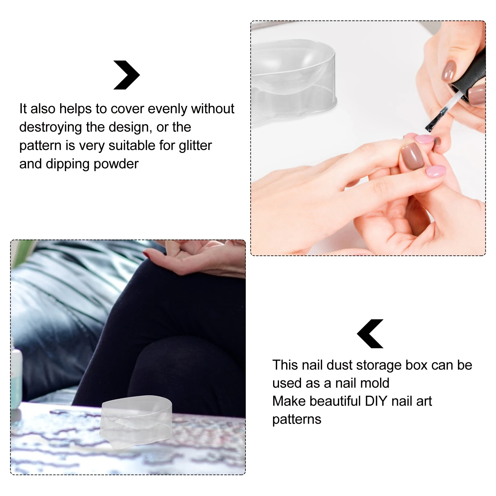 

6Pcs Dip Powder Box with Ergonomic Finger Guide Smooth Even Coating for DIY Nail Patterns No Mess Nail Powder Container