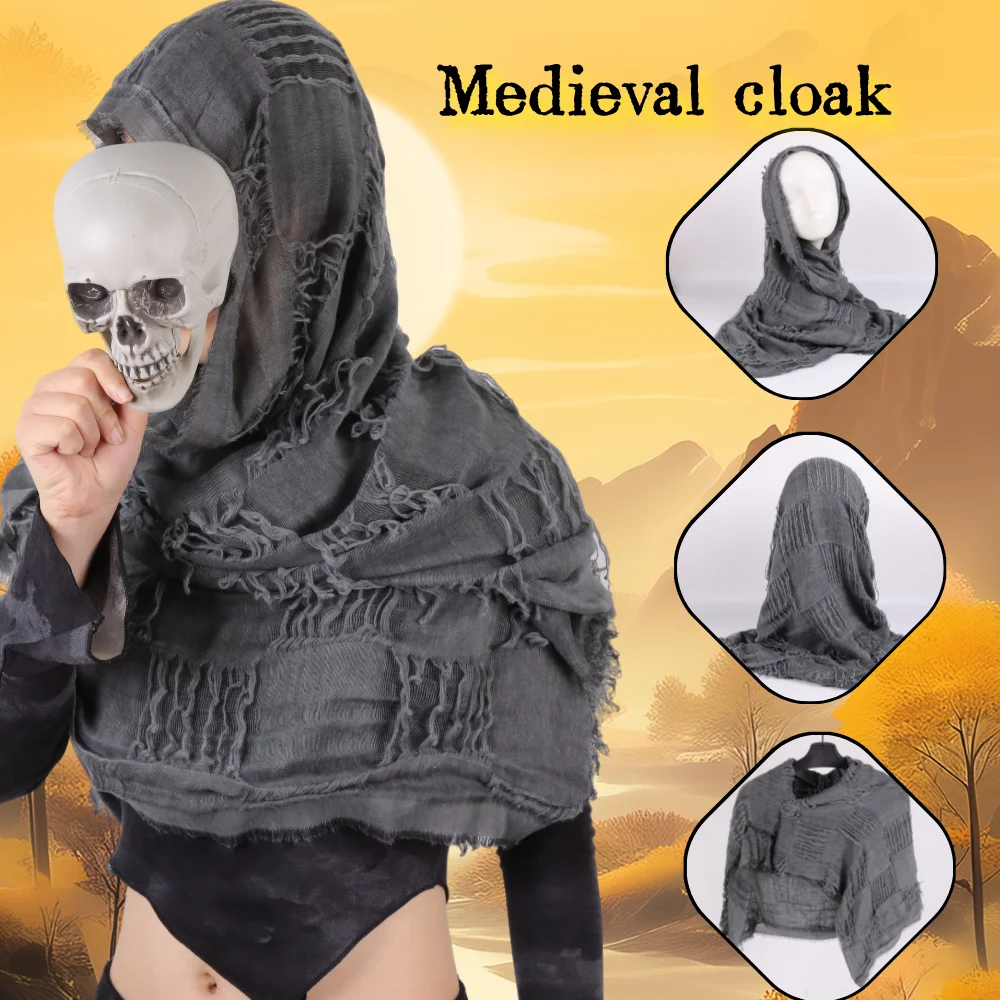 

Medieval Renaissance style cape shawl with brooch Halloween costume with perforated edges Gothic accessories