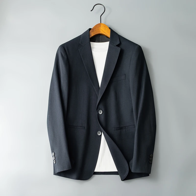 

Autumn Men's Slim Fit Casual Silk Cotton Suit Jaet Youthful Busin Sle Long Sve Stand Fit Two Button Closure Coat