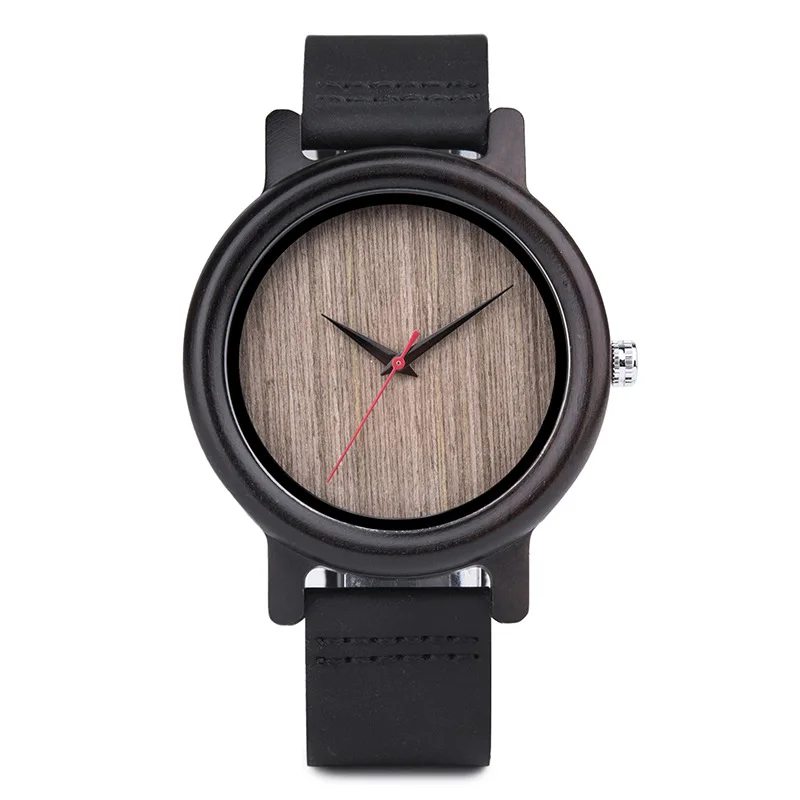 Men's Minimalist Fashion Wooden Wristwatch with Genuine Leather Strap Analog Quartz Round Pin Buckle Watch