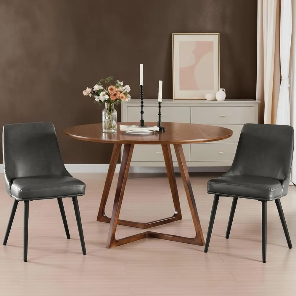 

Modern Upholstered Dining Chairs Set of 2 with Thick Seat Cushion and Curved Back, Synthetic Leather Mid-Century Dinner Chair